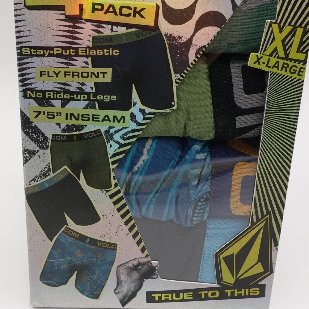 Volcom Boxer Briefs Mens XL Multicolor 4 Pack Performance 7.5 Inseam ABV61059HN
